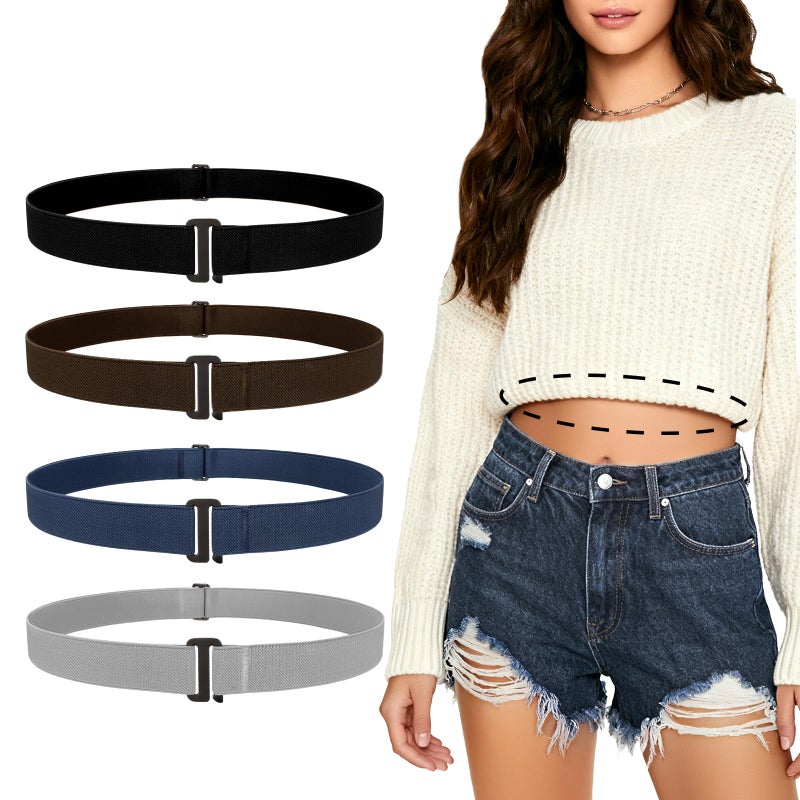 JASGOOD 4 Pack Women Adjustable Crop Top Band Sweater Tuck Band Invisible Strap Belts Elastic Belt For Shirts - Image 1